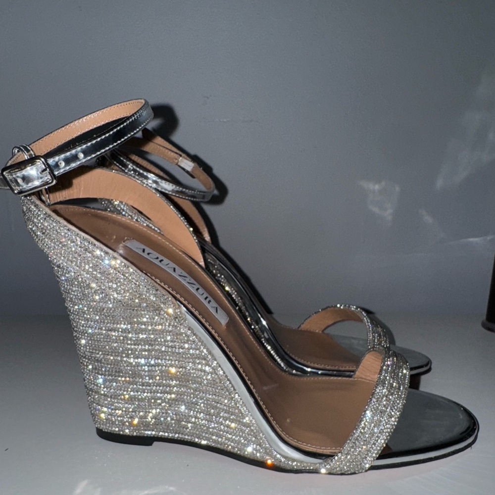 Aquazzura Sparkling Silver Wedges NWOB